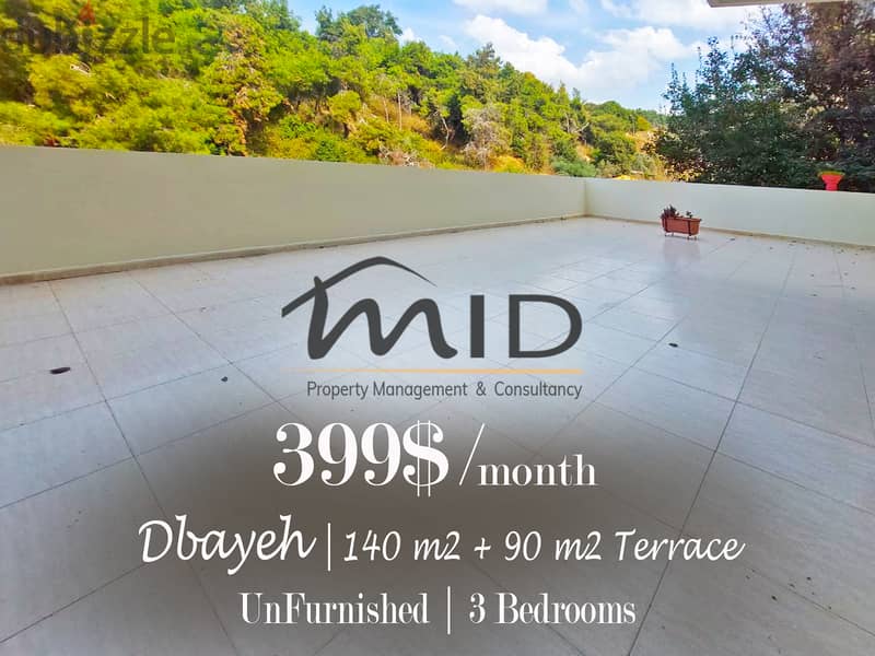 Dbaye | 140m² + 90m² Terrace | 3 Bedrooms Apartment | Catchy Rental 1