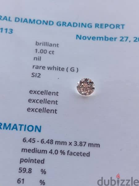 certified diamond 1 ct. G Si2 ex ex ex 0