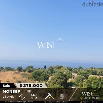  Prime 1443 SQM flat Land for SALE in Monsef-Jbeil!