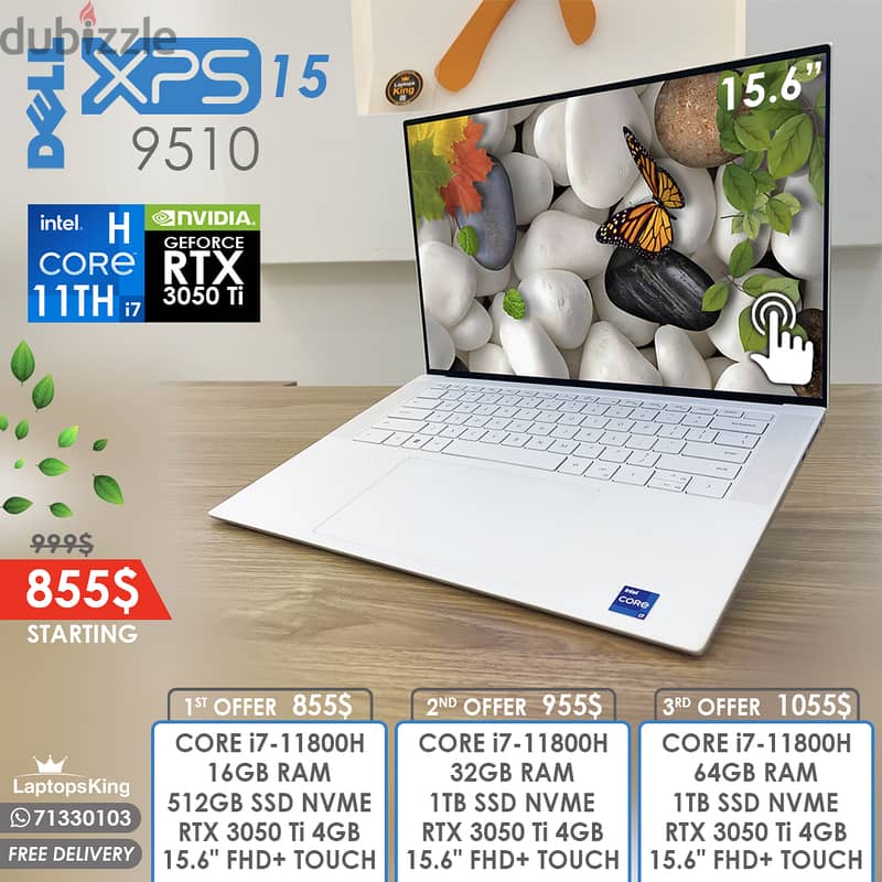 DELL XPS 15 9510 WHITE i7-11800H i7-11800H RTX 3050 Ti TOUCH LAPTOPS 0