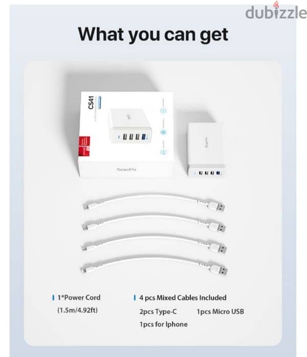 SooPii 40W Charging Station,4 Port USB Charger Station +1 port QC 3.0 1