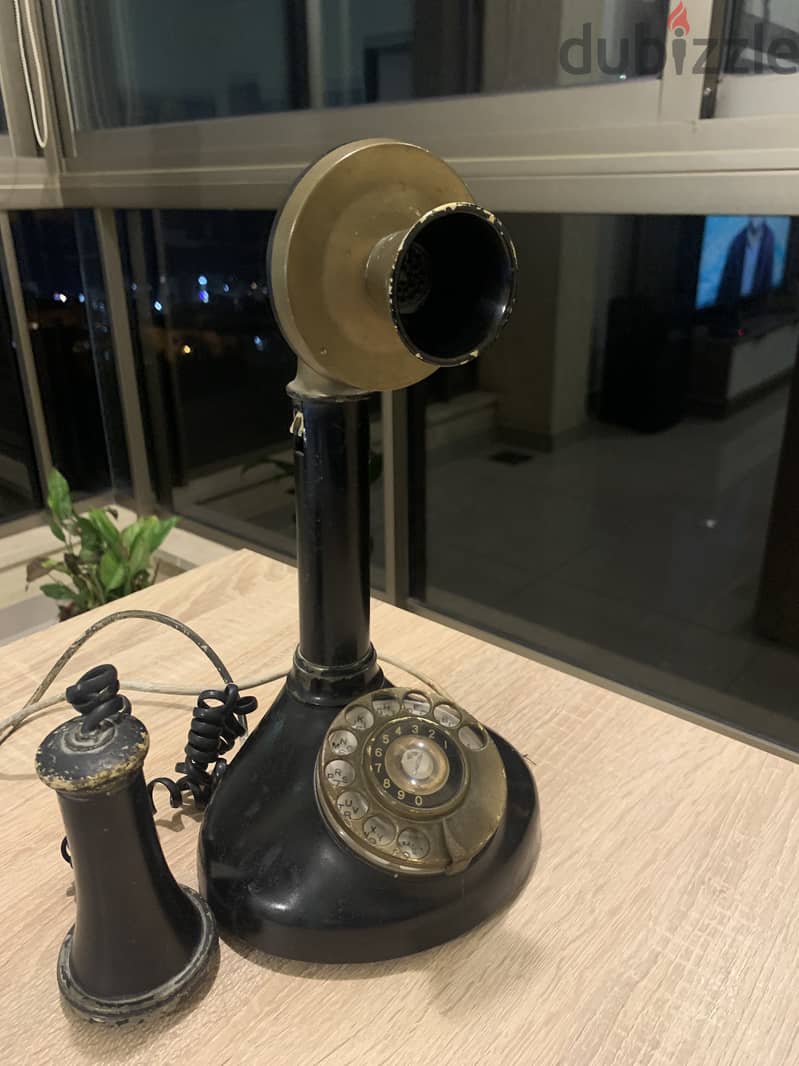 old copper mirror and onix table & old vintage phone 3