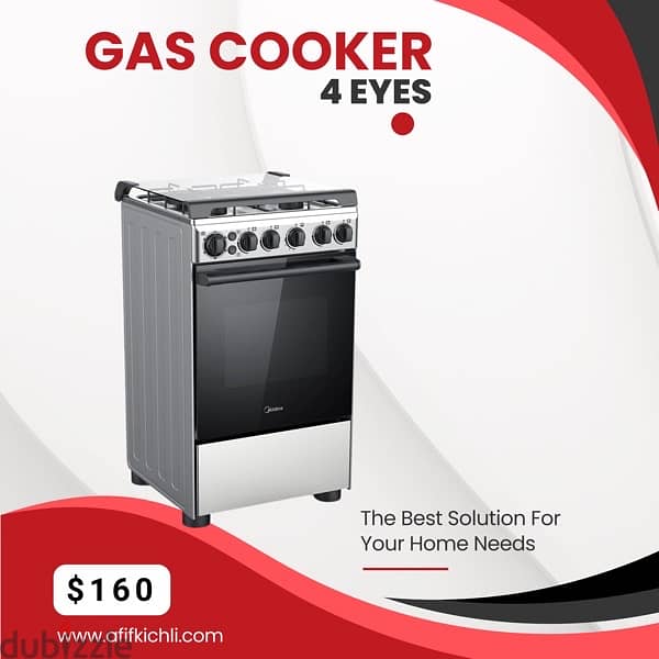 Gas Cooker 4-5 Eyes White/Silver/Black فرن غاز كفالة شركة 1