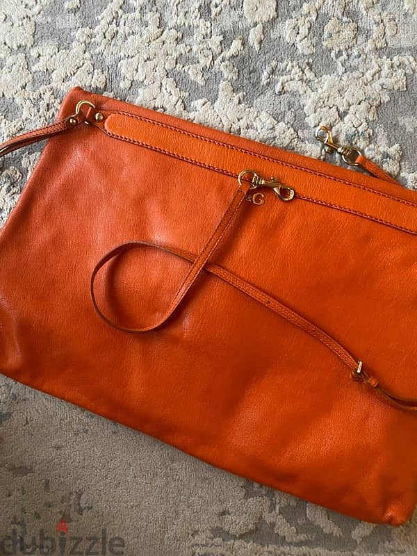 D&G large orange leather clutch 2