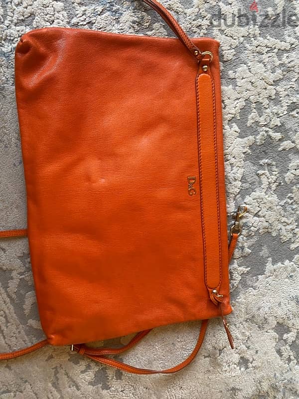 D&G large orange leather clutch 3