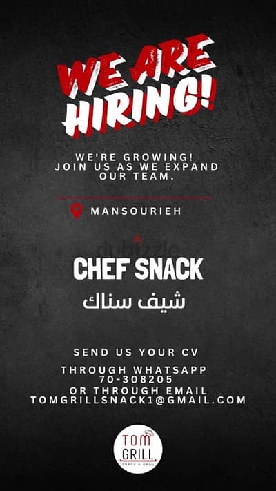 Need Cheff snack at mansourieh full time