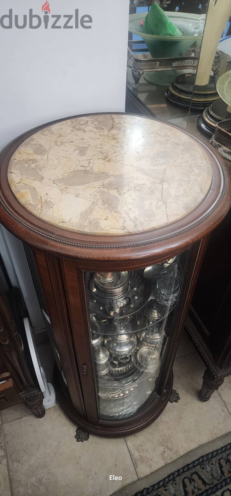 Antique marble top bow front gilt vitrine 3