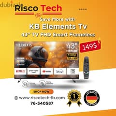 KB ELEMENTS 43″ LED TV FHD SMART FRAMELESS - تلفزيون 43 انش- كفالة سنة 0