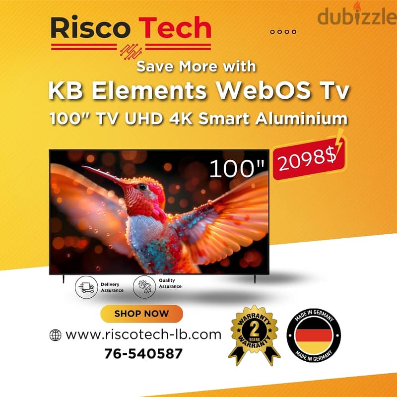 KB ELEMENTS 100” LED TV UHD 4K SMART | تلفزيون 100 انش - كفالة سنتين 0