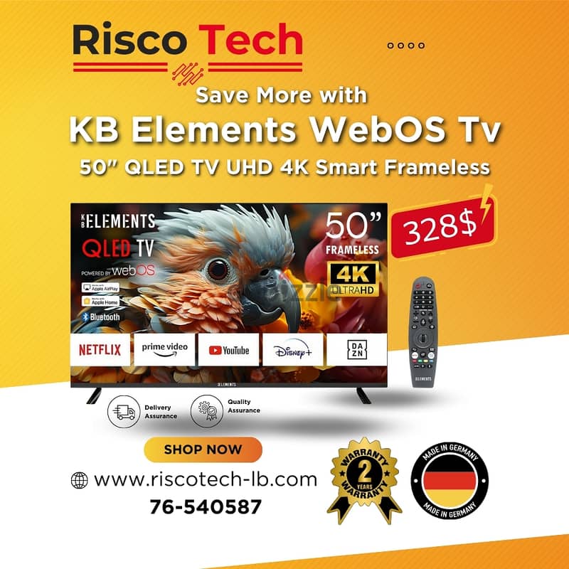 KB ELEMENTS 50″ INCH QLED TV UHD 4K SMART|تلفزيون 50 انش - كفالة سنتين 0