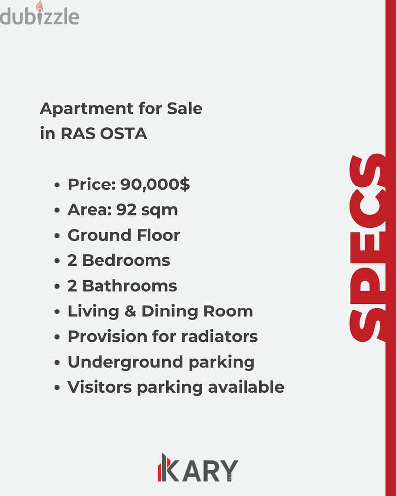 92m2 GF Apartment for Sale in RAS OSTA - شقة للبيع في رأس أسطا 2