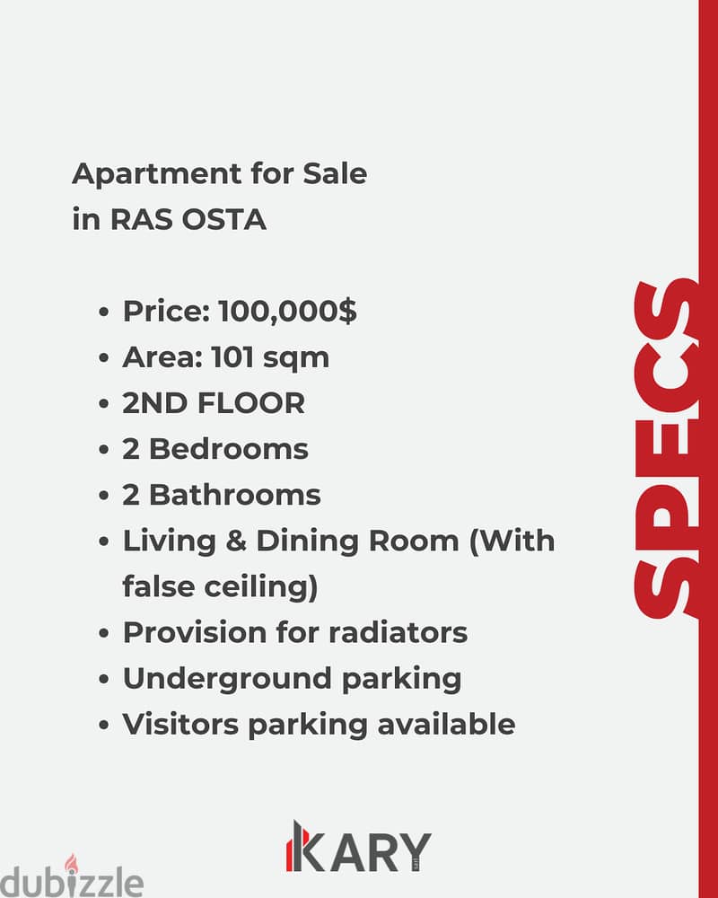 101 M2 2nd floor Apartment for Sale in RAS OSTA, شقة للبيع في رأس أسط 2