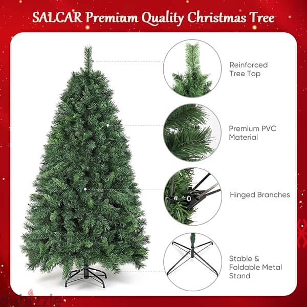 SALCAR 180cm Christmas Tree, With Metal Stand 1