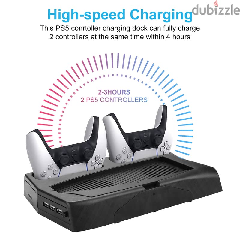 Vertical PS5 Stand with Cooling Fan & Dual Controller Charger Station 1