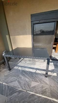 grey aluminium table with glass top 0