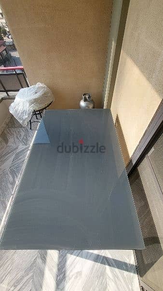 grey aluminium table with glass top 1