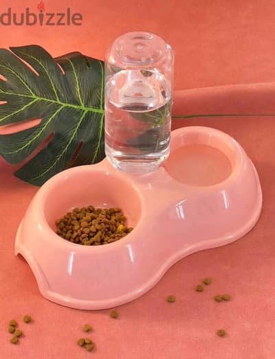 Pet bowl with water dispenser pink