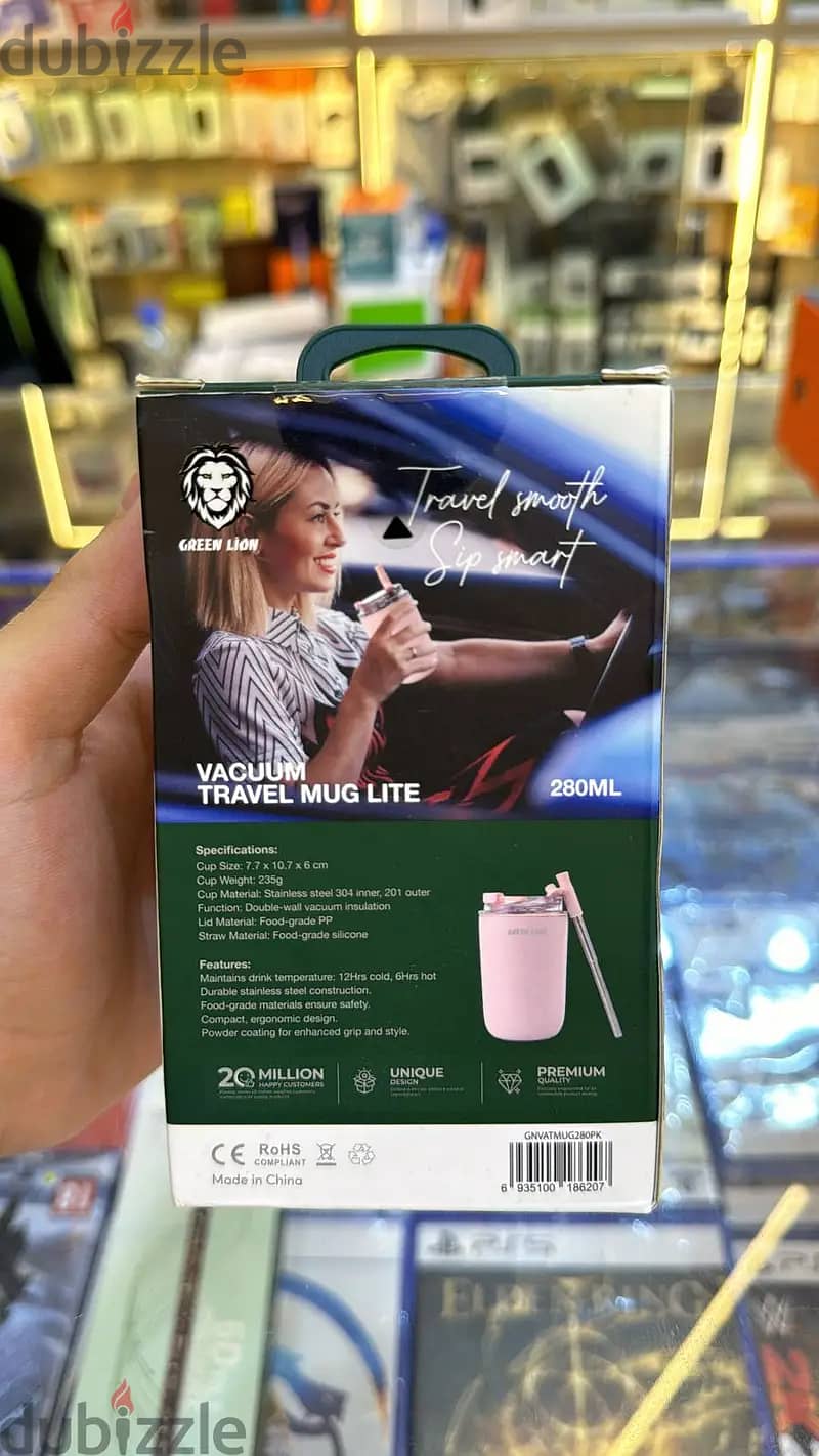 Green lion Vacuum travel mug lite pink 0