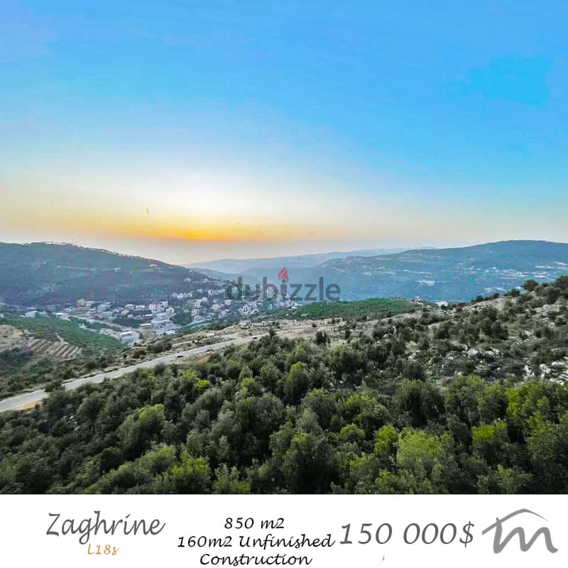 Zaghrine | 850m² Land | Unfinished Construction | Road Access 0