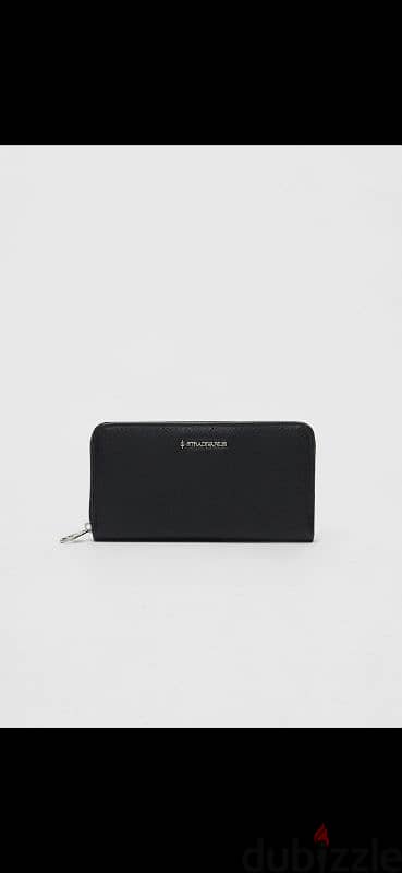 stradivarius wallet black real leather