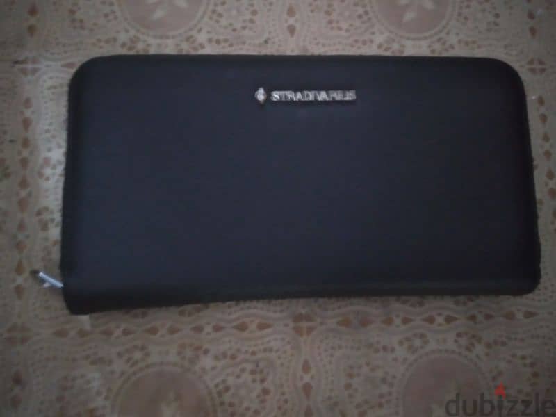 stradivarius wallet black real leather 12