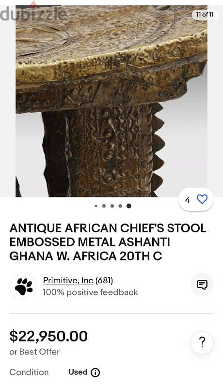 Antique Rare handmade golden stooL african ashanti story Since 1700 5