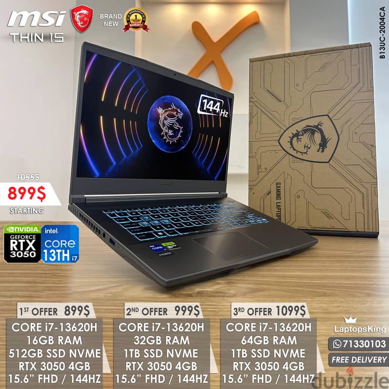 Msi Thin 15 Core i7-13620h Rtx 3050 144hz 15.6" Gaming Laptops 0