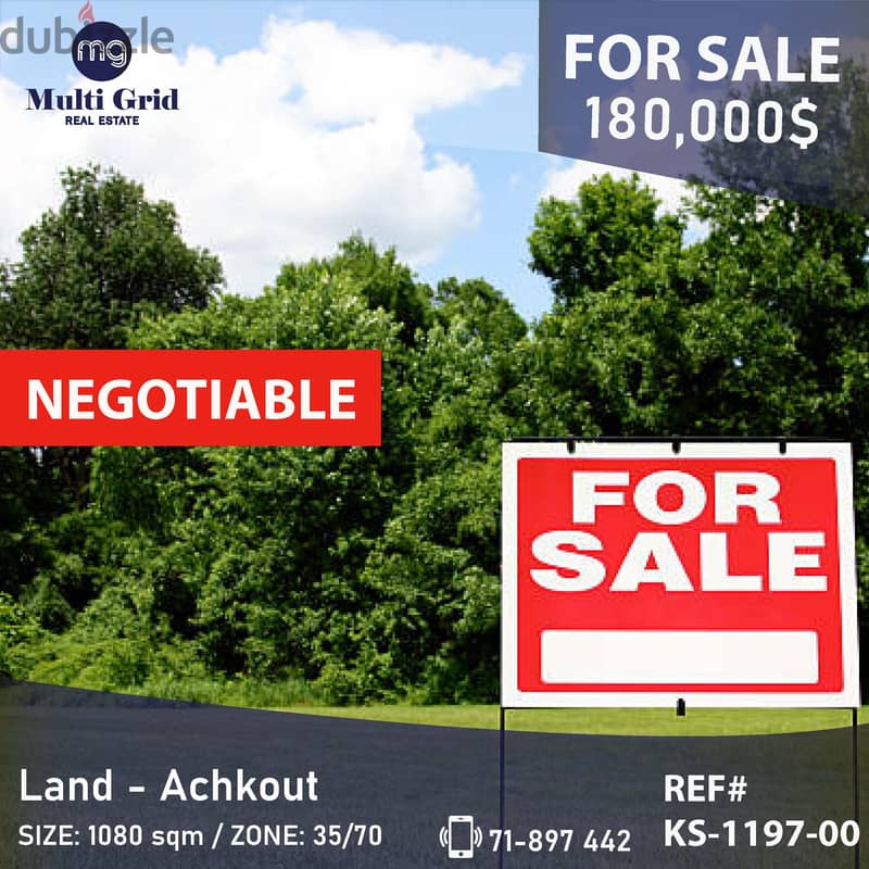 KS-1197-00 / Land for Sale in Achkout , أرض للبيع في عشقوت 0