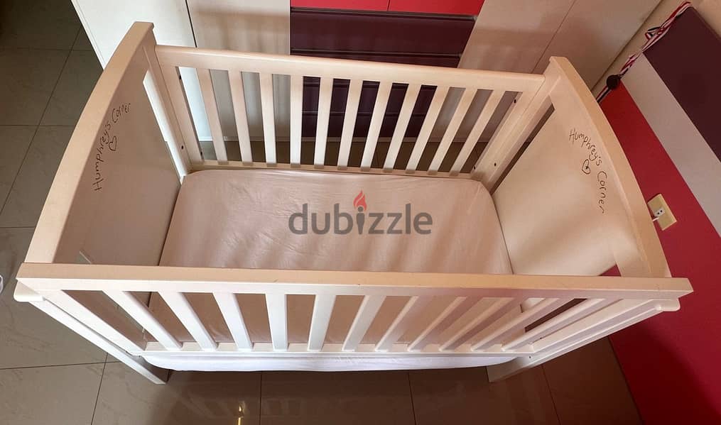 White Wooden Baby Crib - Large Size, Excellent Condition 2