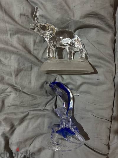 Elephant and Dolphin Glass Statues