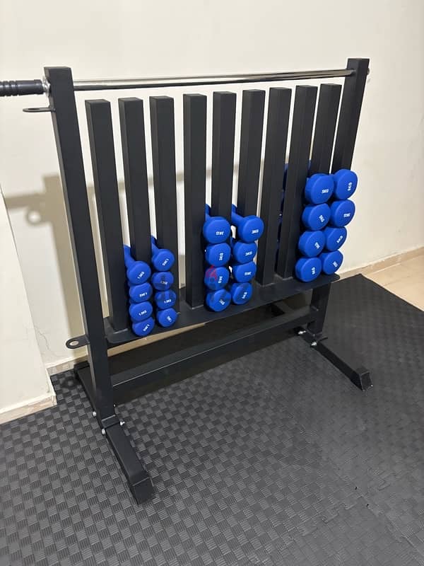 dumbell rack with neoprene dumbells 2