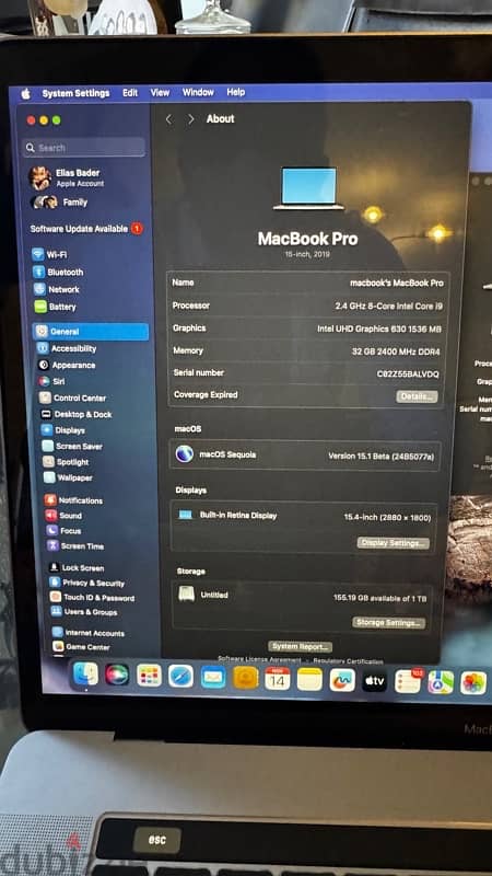 Macbook Pro 15” 32GB i9 1 Terra 3