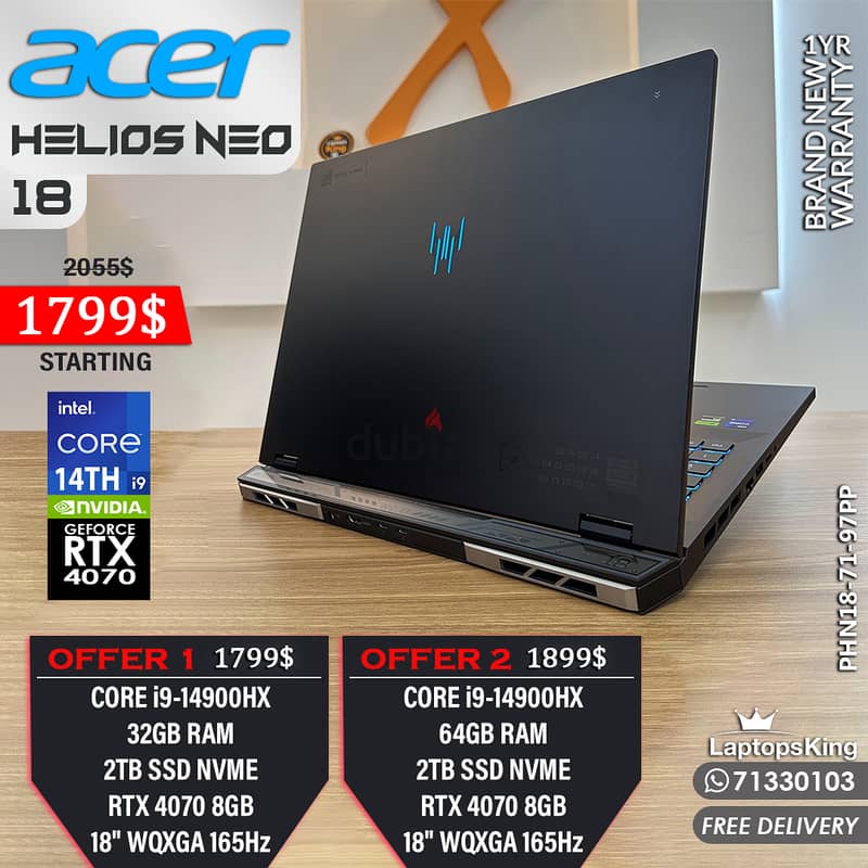 ACER PREDATOR HELIOS NEO 18 PHN18-71-97PP CORE i9-14900HX RTX 4070 8GB 0