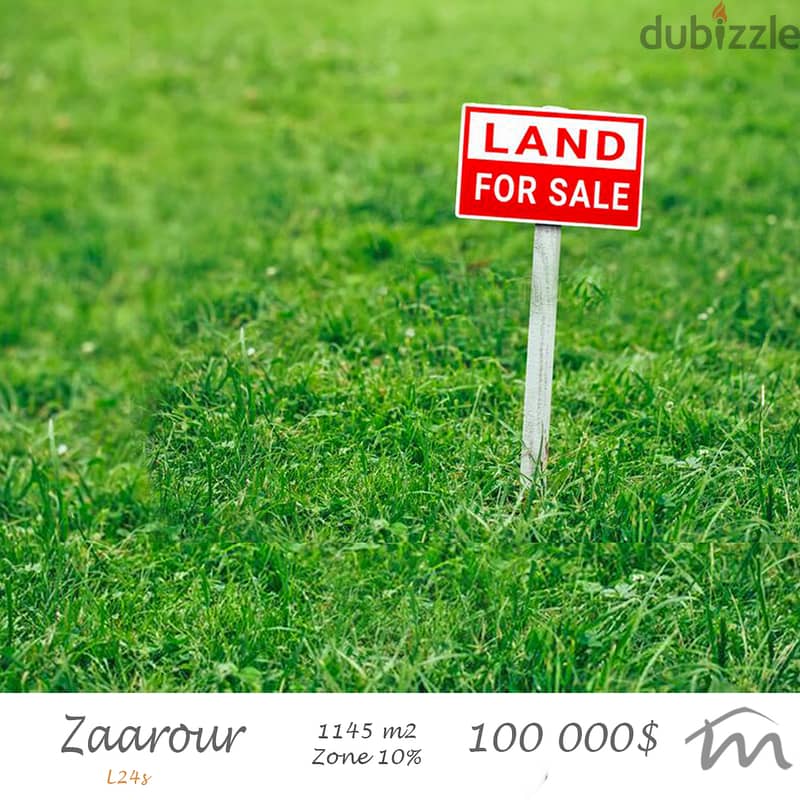 Zaarour | 1145m² Land | ZONE 10% | Road Access | 87$/SQM | View 0