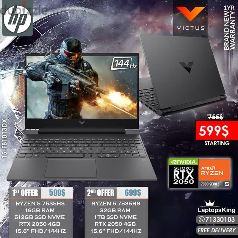 HP Victus 15-FB1013DX Ryzen 5 7535hs Rtx 2050 144Hz Gaming Laptops 0