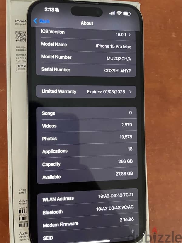 Iphone 15 Pro Max 256 GB Silver Titanium 2 Sim 1