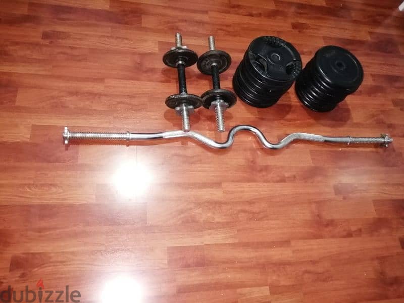 Dumbells and rubber plates for sale 0