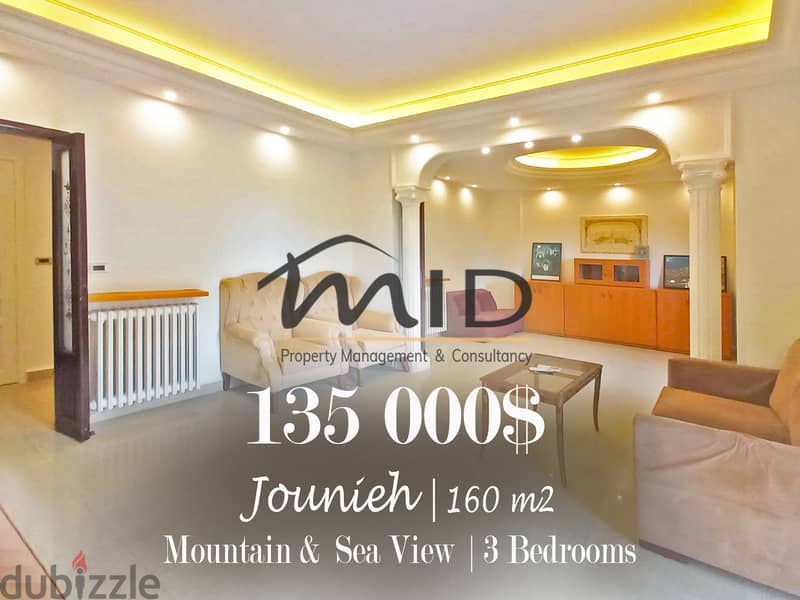 Jounieh | Decorated/Equipped 160m² | 3 Bedrooms Apartment | Balconies 0