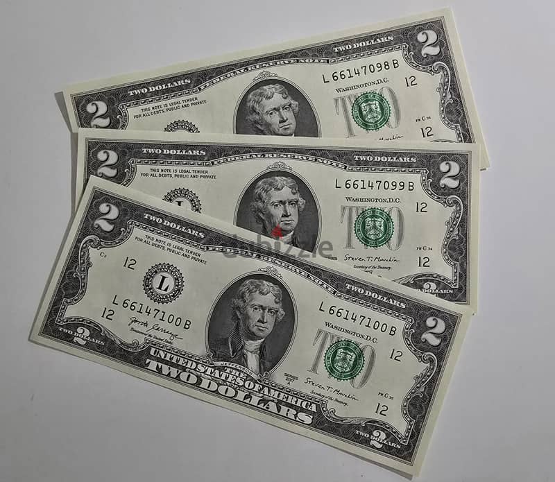 2 Dollars x 3 pcs NEW Consecutive 100B-99B-98B 0