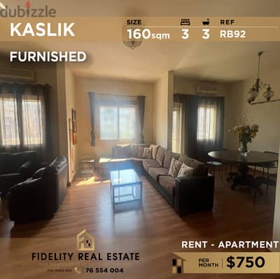 Apartment for rent in Kaslik furnished RB92شقة مفروشة في الكسليك