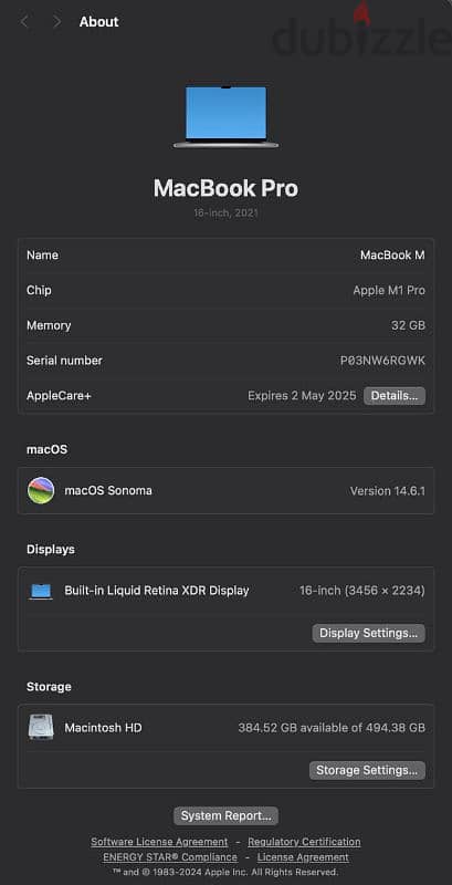 Macbook M1 Pro 16.2" 9