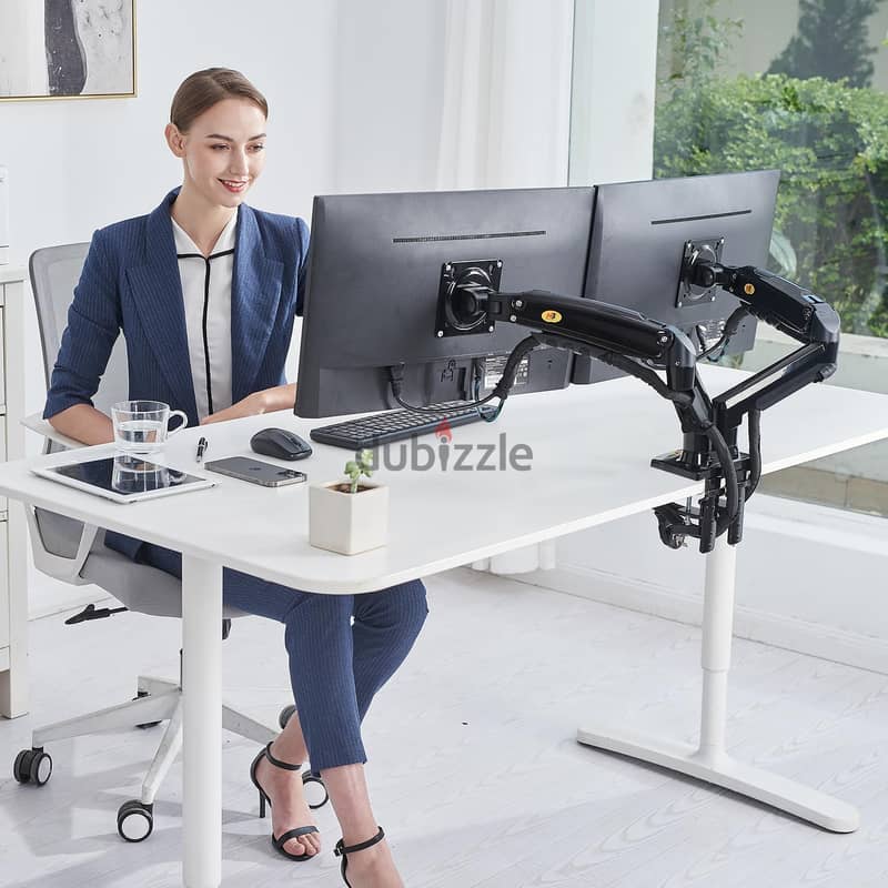 NB F160 Dual Monitor Desk Mount Stand Full Motion - Supports up to 27" 1