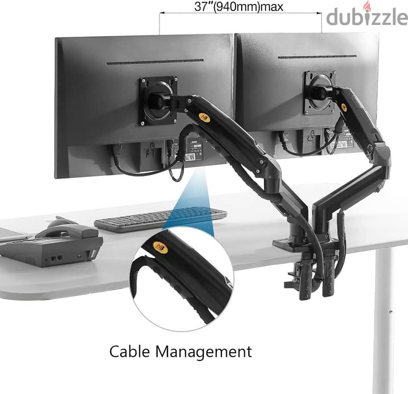 NB F160 Dual Monitor Desk Mount Stand Full Motion - Supports up to 27" 4