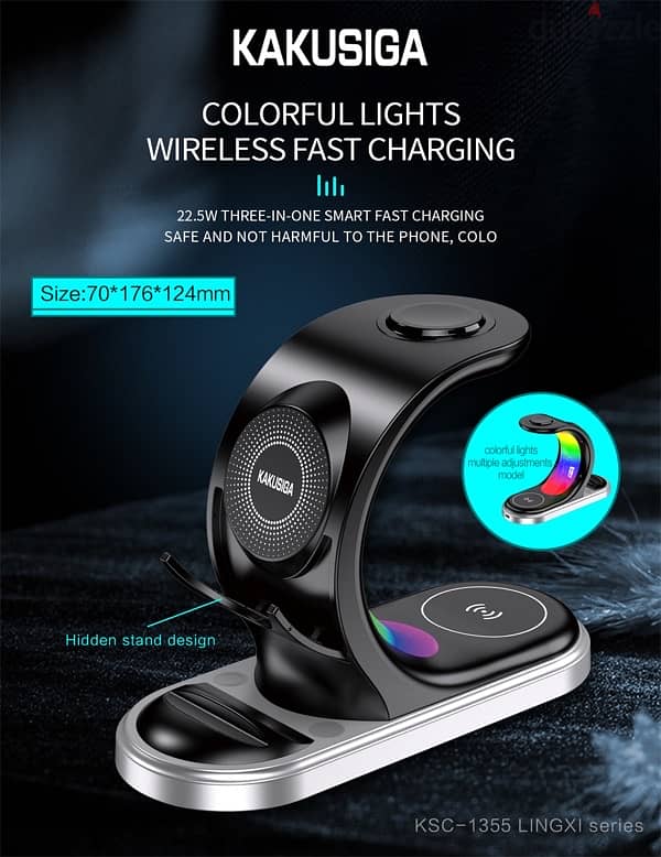 3 in 1 Wireless Fast Charging Stand 15W max for Phone, Watch Fast 1