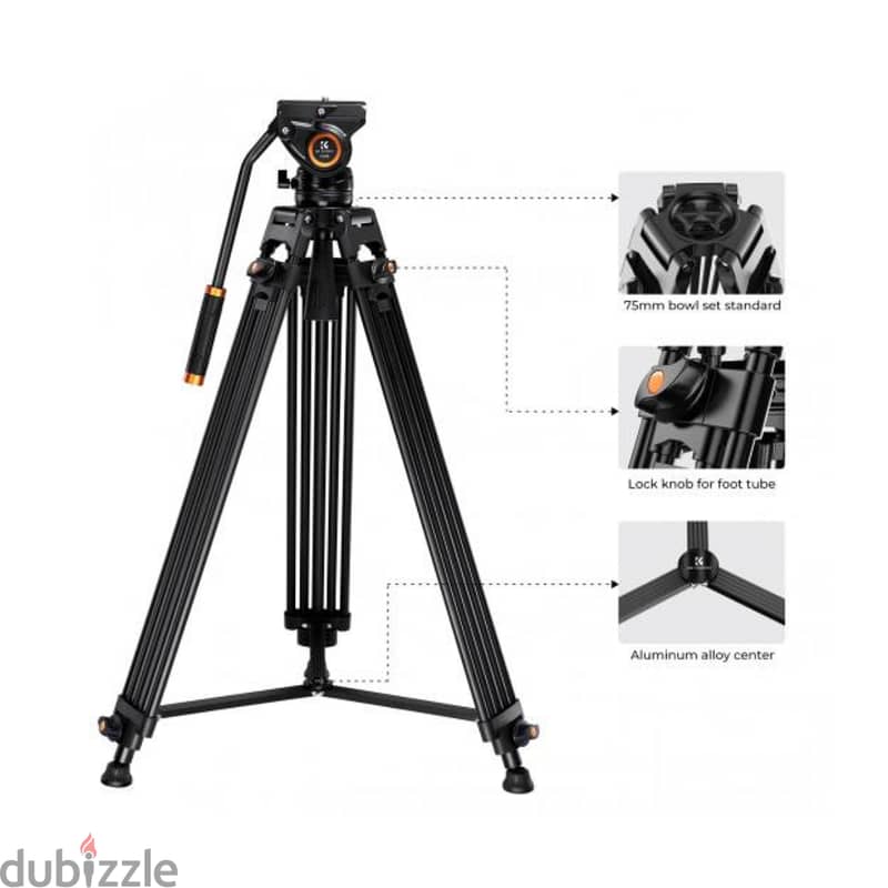 K&F 72"/1.8m Video Tripod Aluminum Transverse Center Column KF09.121 3