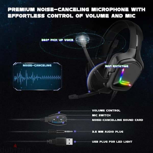 Wired Gaming Headsets With Microphone RGB Light - Onikuma 4