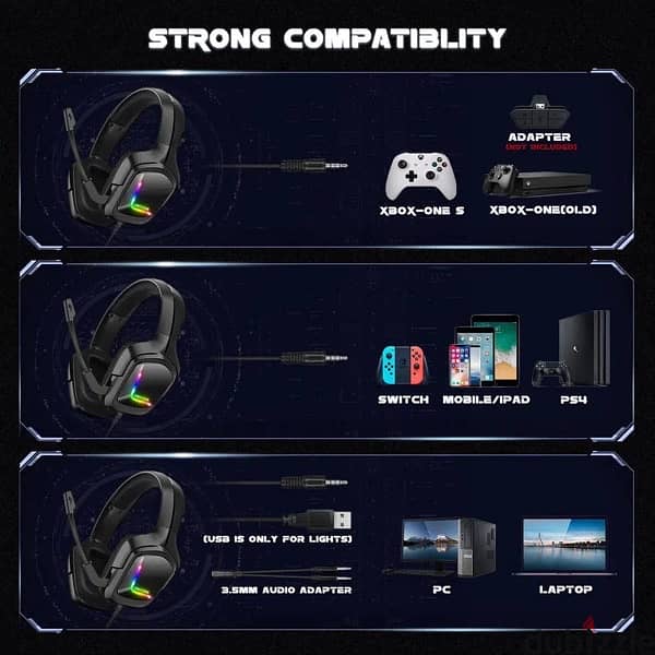 Wired Gaming Headsets With Microphone RGB Light - Onikuma 5