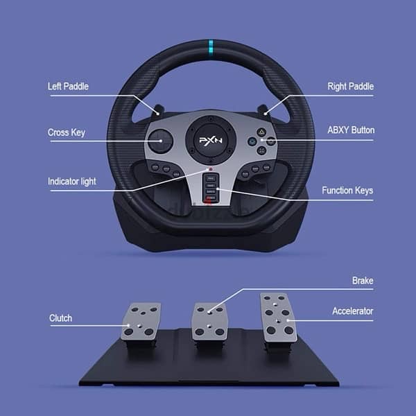 PXN V9 Gaming Steering Wheel With Pedals and Shifter - Driving Gaming 4