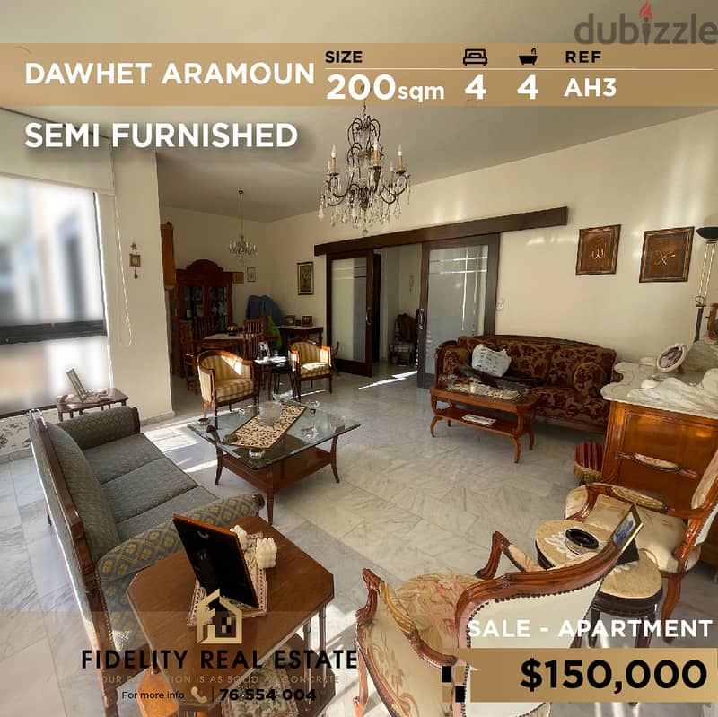 Apartment for sale in Dawhet aramoun semi furnished AH3 0