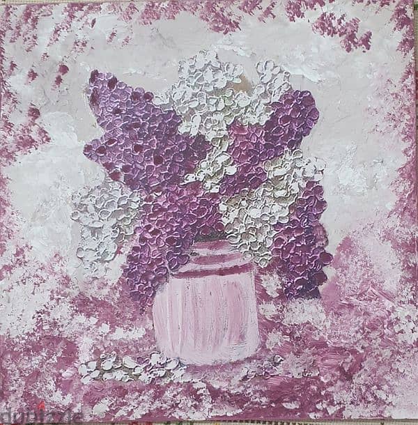 Pink Flower Pot Painting 30 x 30 0